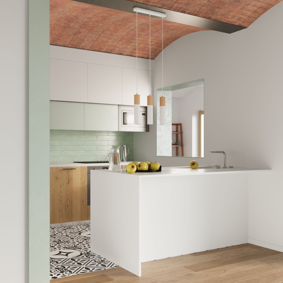 Suspension Acier Blanc/Bois Naturel GU10 3 Pablo blanc, EDEN