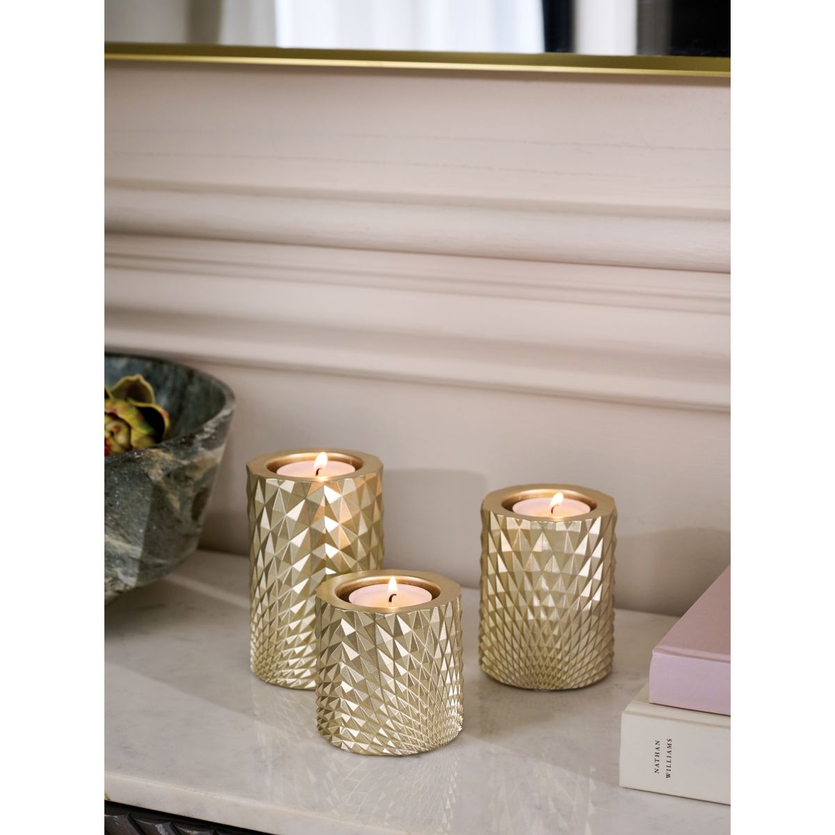 Porte-bougie chauffe-plat hexagonal, lot de 3 doré, NEXT