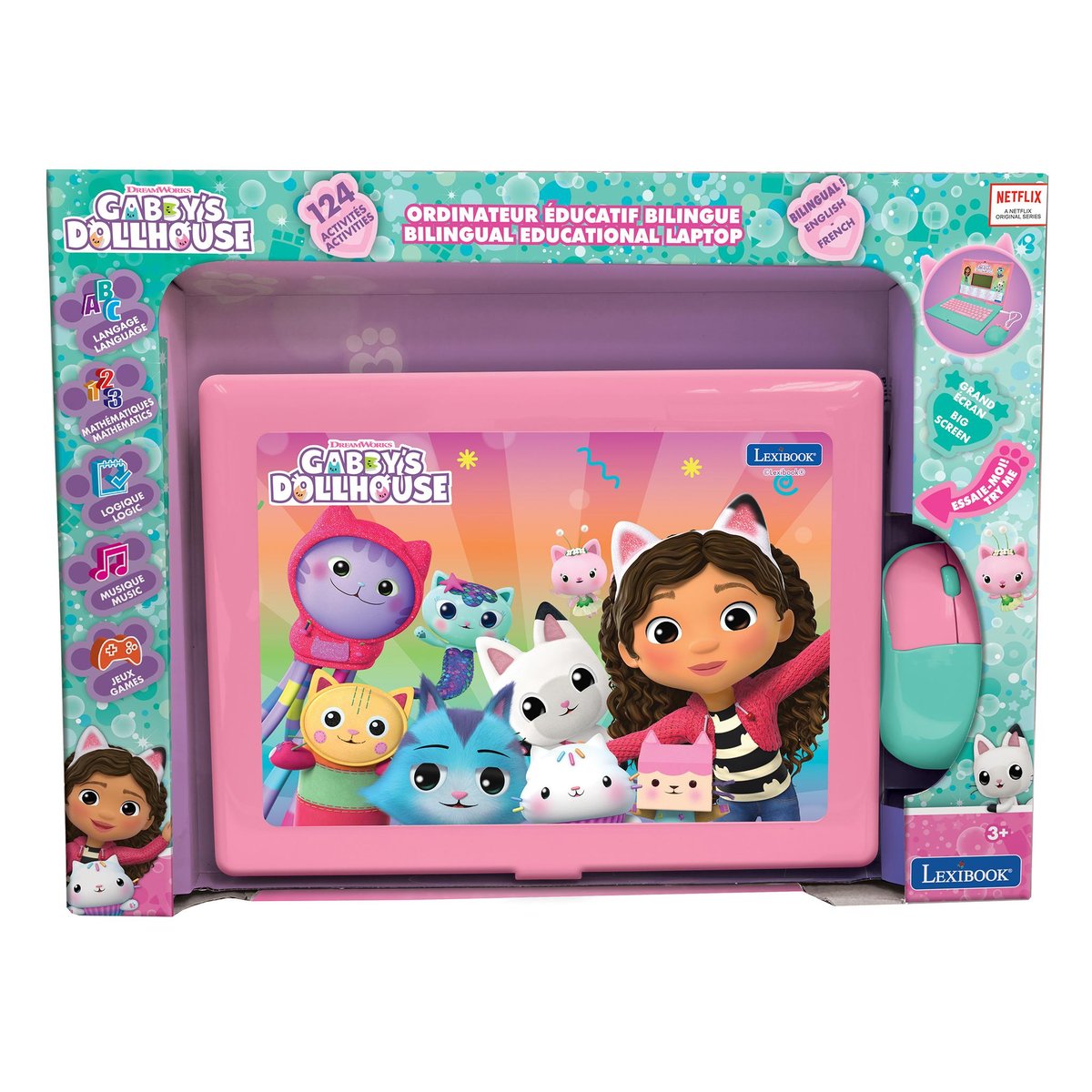 Ordinateur portable éducatif bilingue Gabby et la Maison Magique (FR/EN) rose, LEXIBOOK