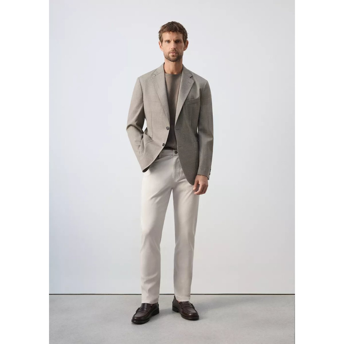 Veste costume laine slim-fit carreaux beige, MANGO MAN