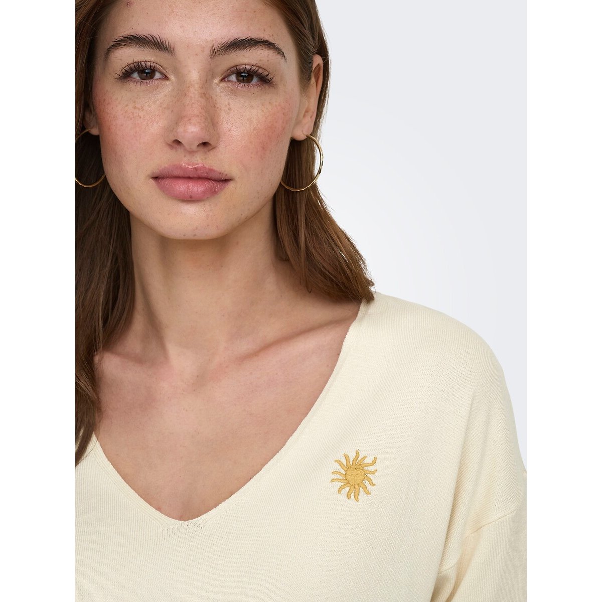 Sun long sleeve v-neck jumper ecru , ONLY