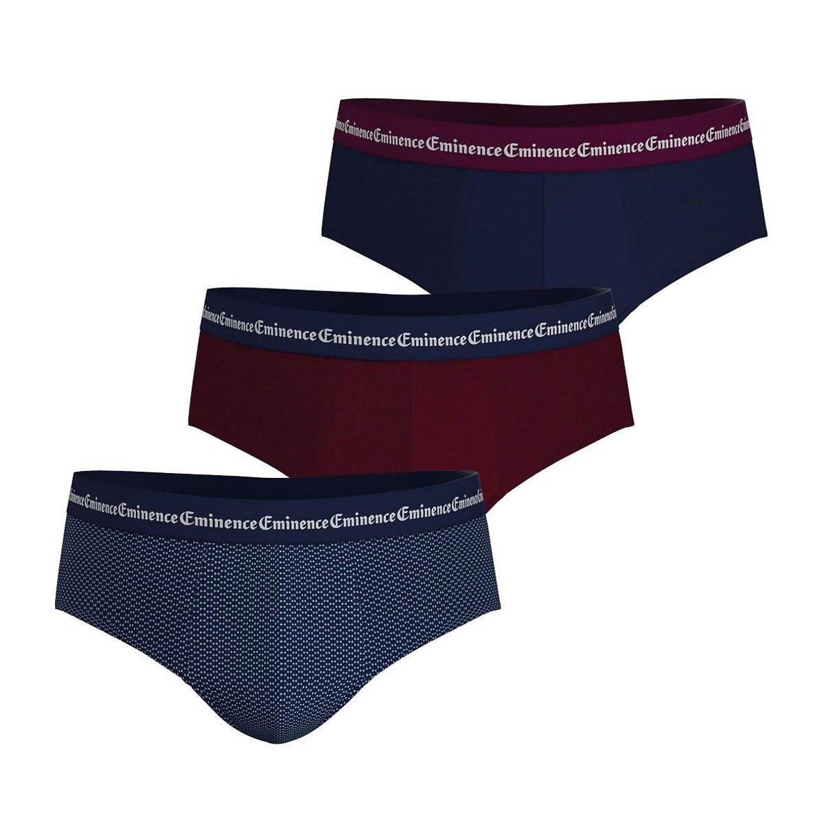 Lot de 3 slips taille basse BUSINESS PRINT marine + bordeaux, EMINENCE