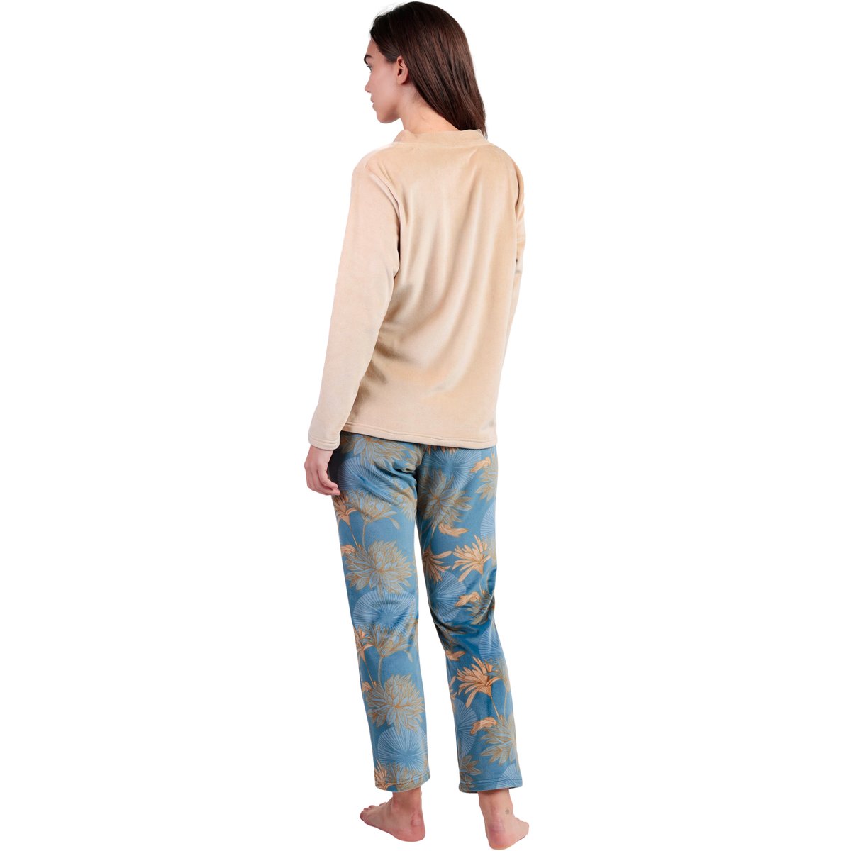 Pyjama pantalon top col V Oriental marron, ADMAS