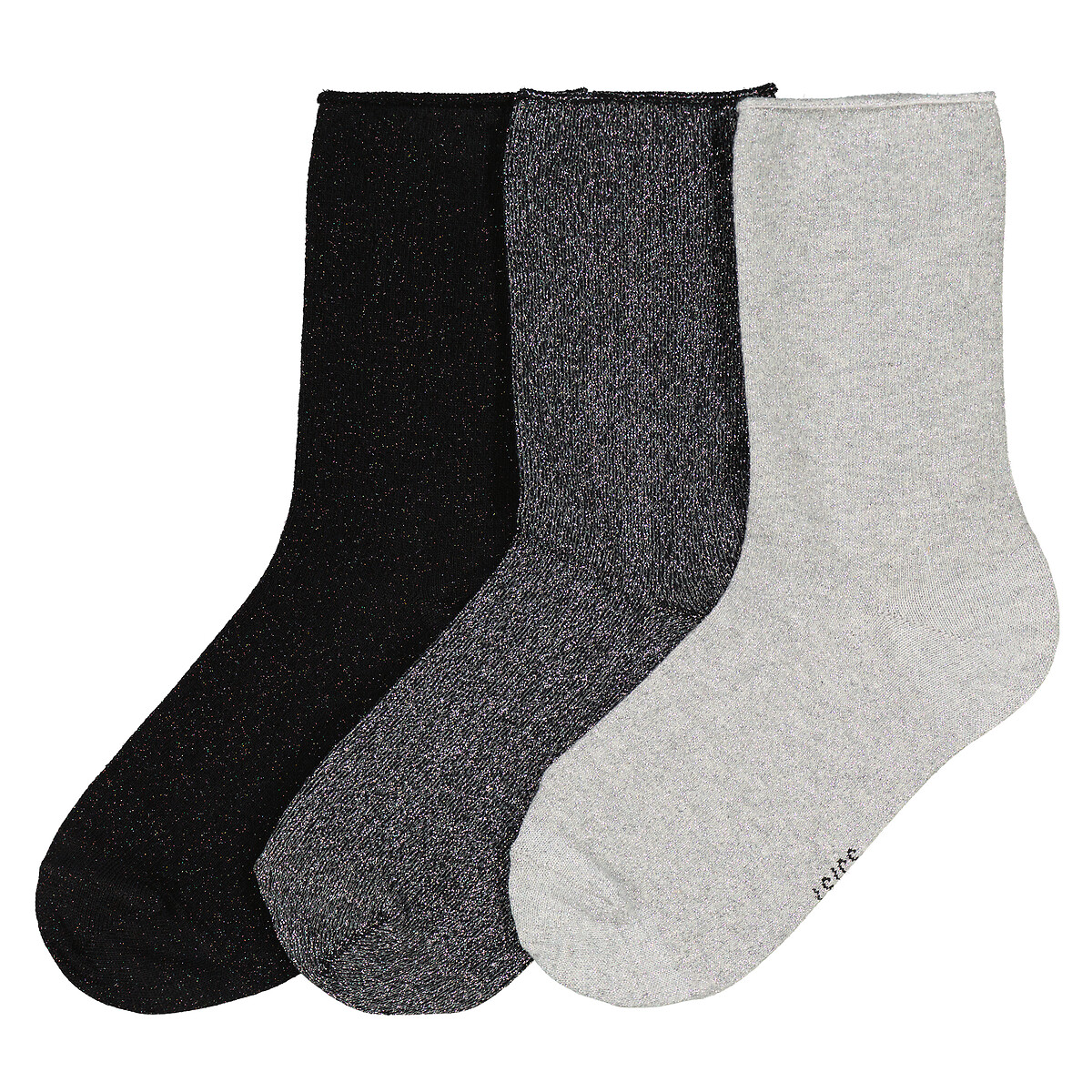 Set van 3 paar kousen met pailletten effen, LA REDOUTE COLLECTIONS
