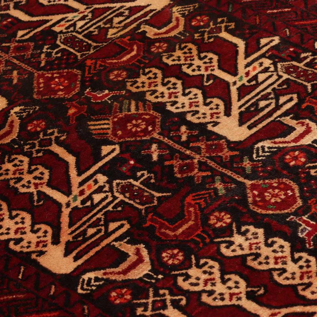 Tapis salon au motif traditionnel, noué main en laine, BALUTSCH 2 bordeaux, beige, noir, UN AMOUR DE TAPIS