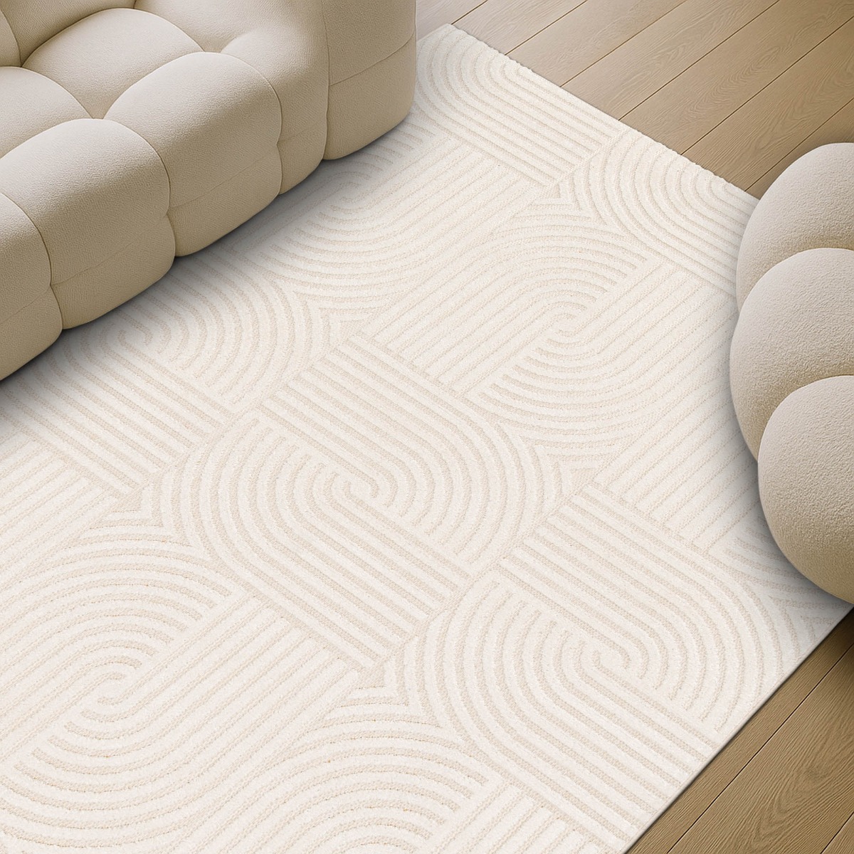Tapis salon en relief géométrique moderne CHILL crème, THE DECO FACTORY