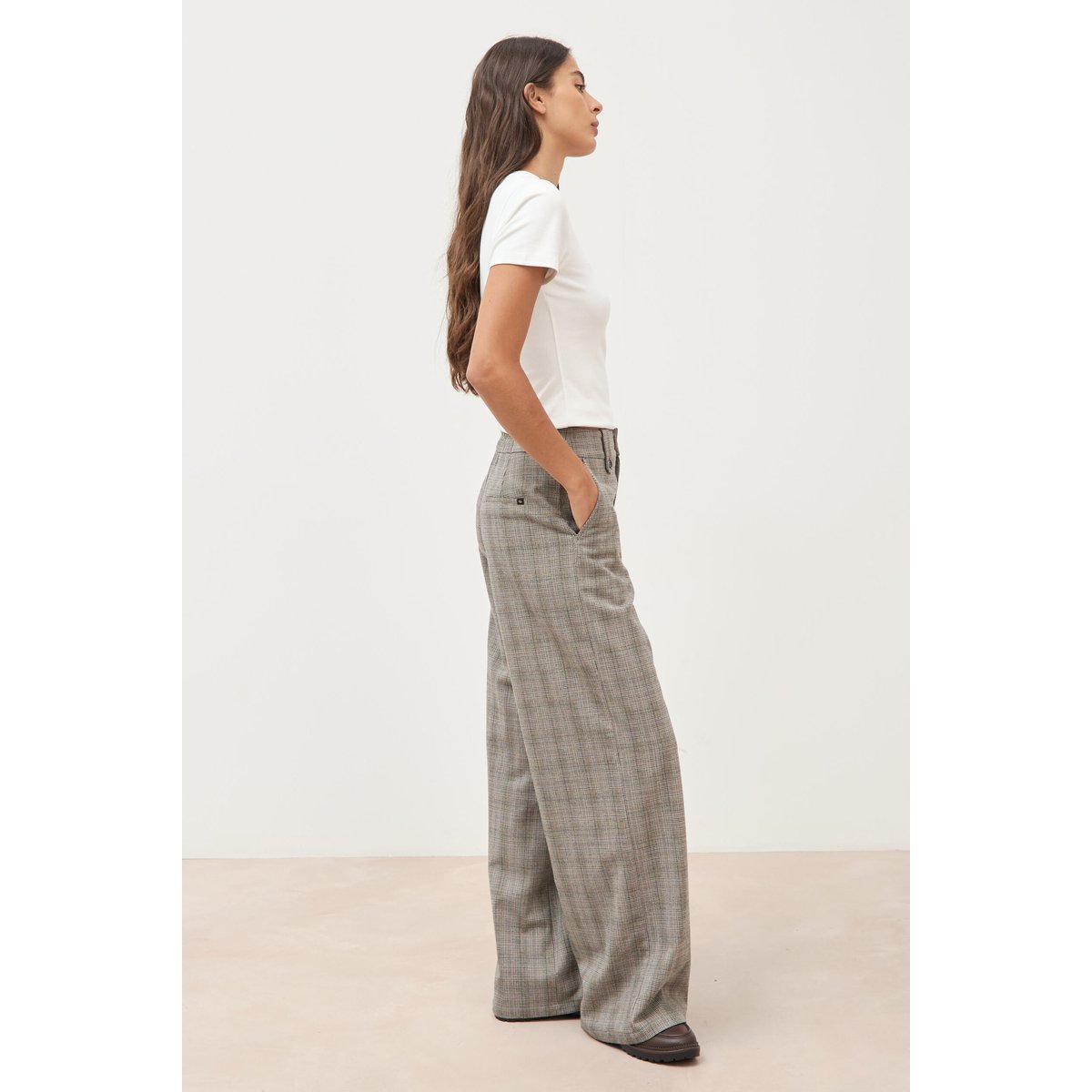 Pantalon large taille haute fluide gris fonce, BONOBO