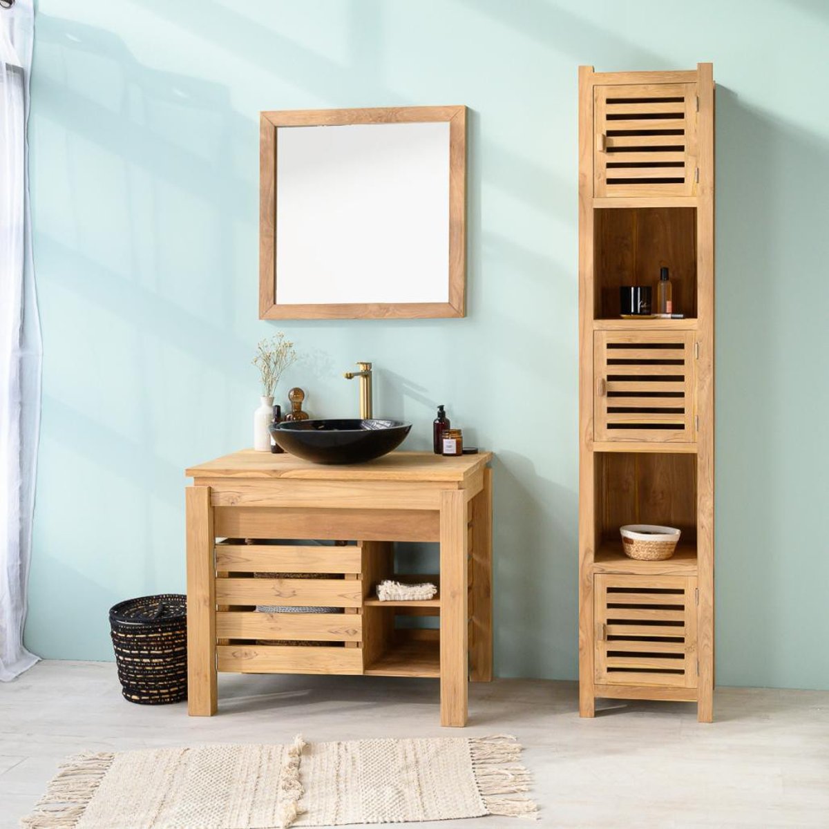 Meuble en teck rectangle de 85cm ZEN naturel, WANDA COLLECTION