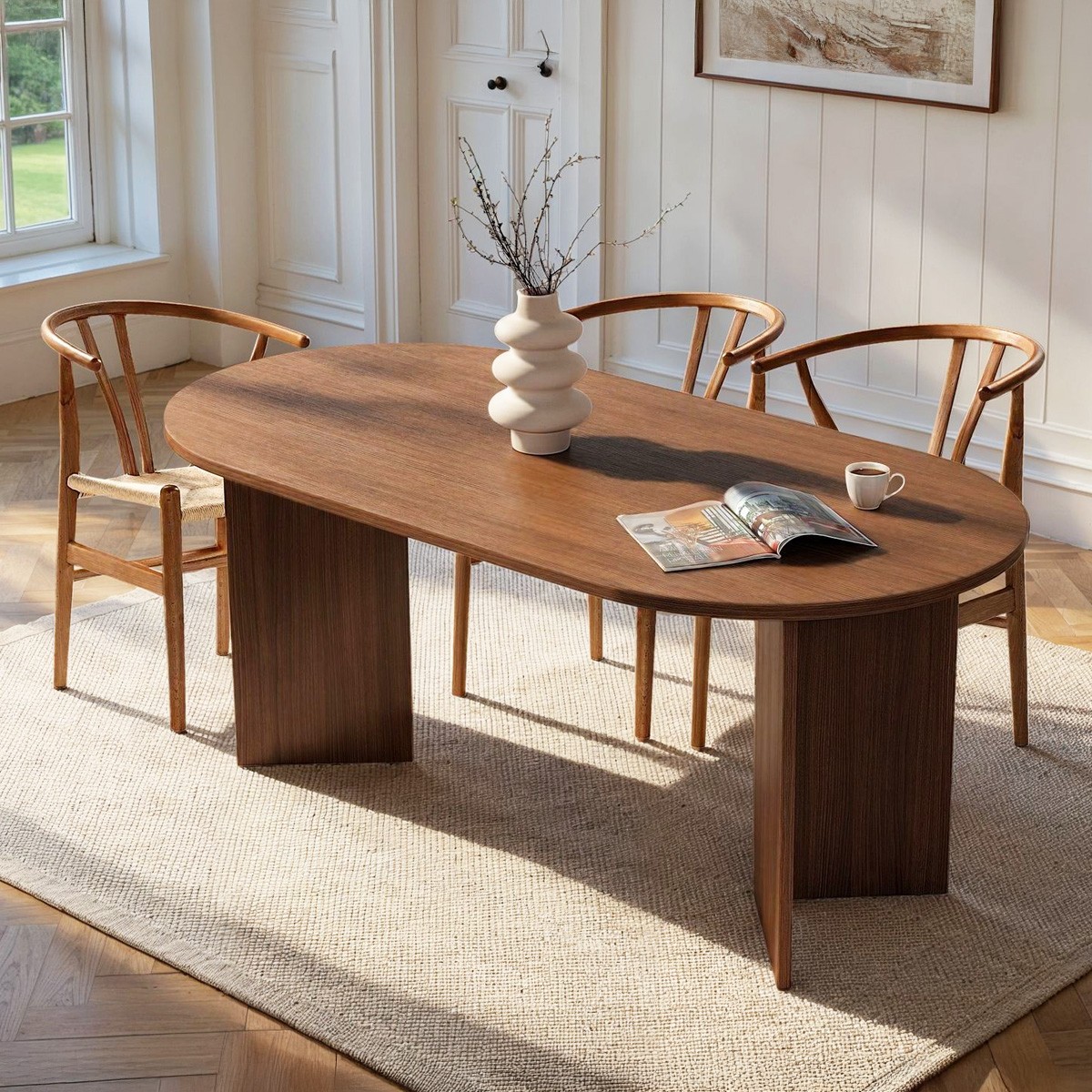 Table à manger ovale 8 pers. - SUNA noyer, HOMIFAB