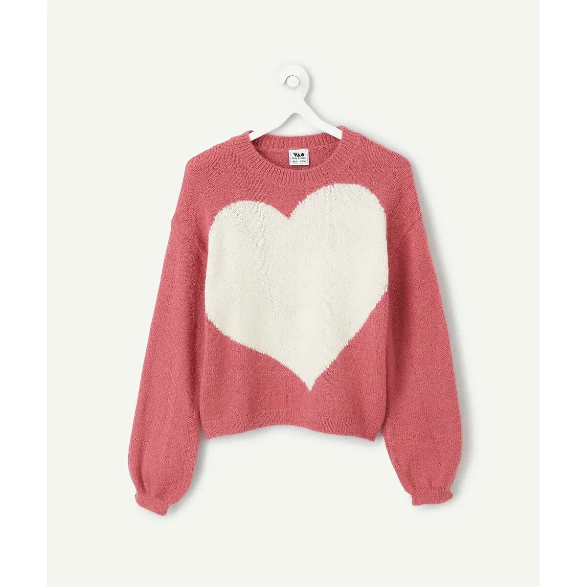 Printed Chunky Knit Jumper with Crew Neck pink, TAPE A L'OEIL