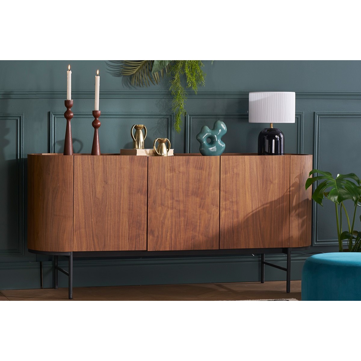 Buffet design bois foncé noyer et métal noir 3 portes L160 cm SKYE noyer, MILIBOO