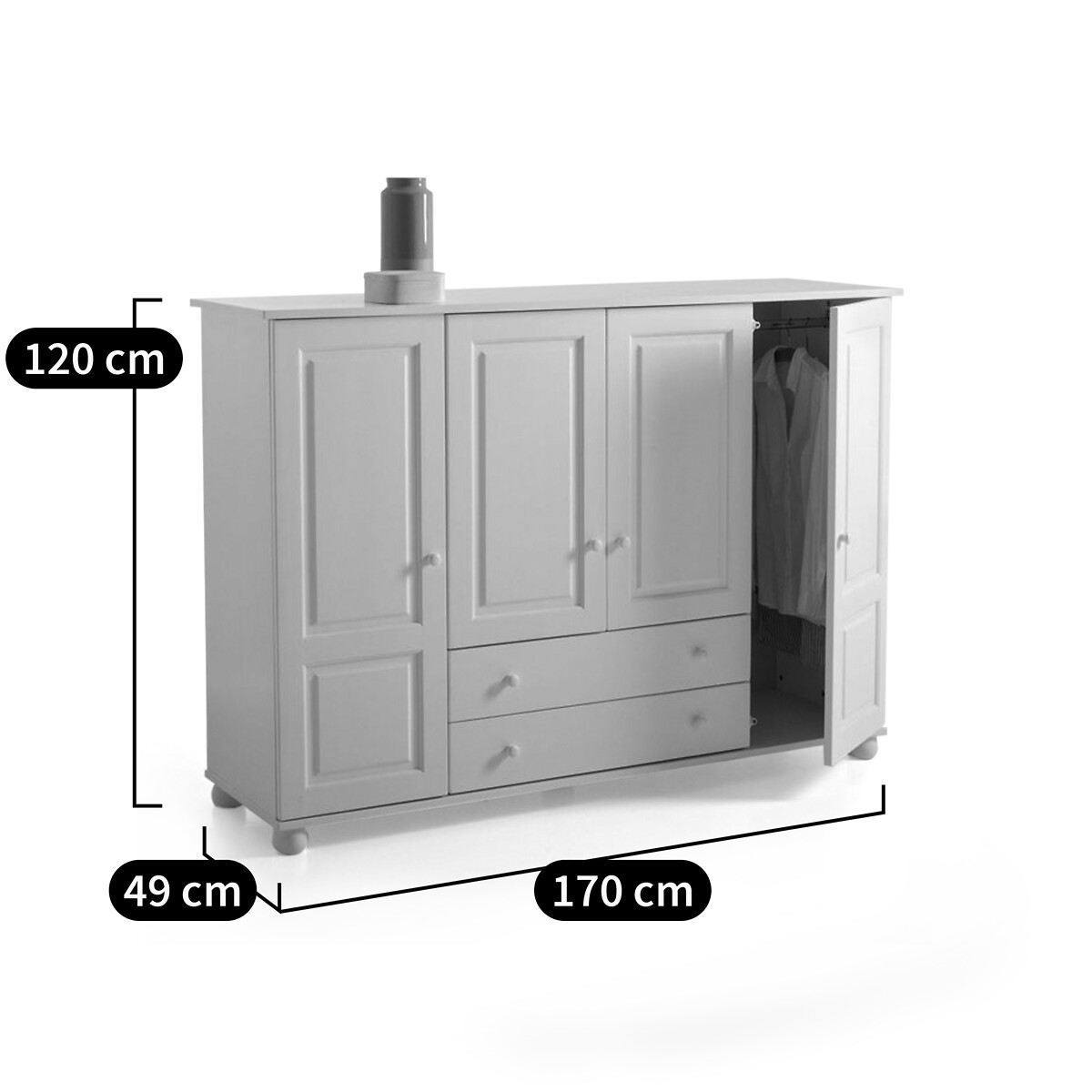 Kleiderschrank Redmond, Kleiderstange weiss, SO'HOME