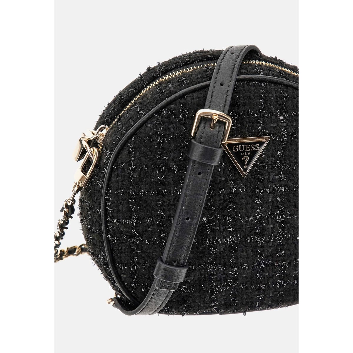 Mini Sac À Bandoulière Giully Tweed noir, GUESS