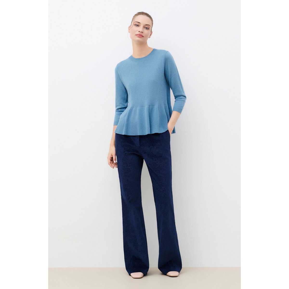 Pull droit col rond cachemire MJASMYN bleu gris, CAROLL