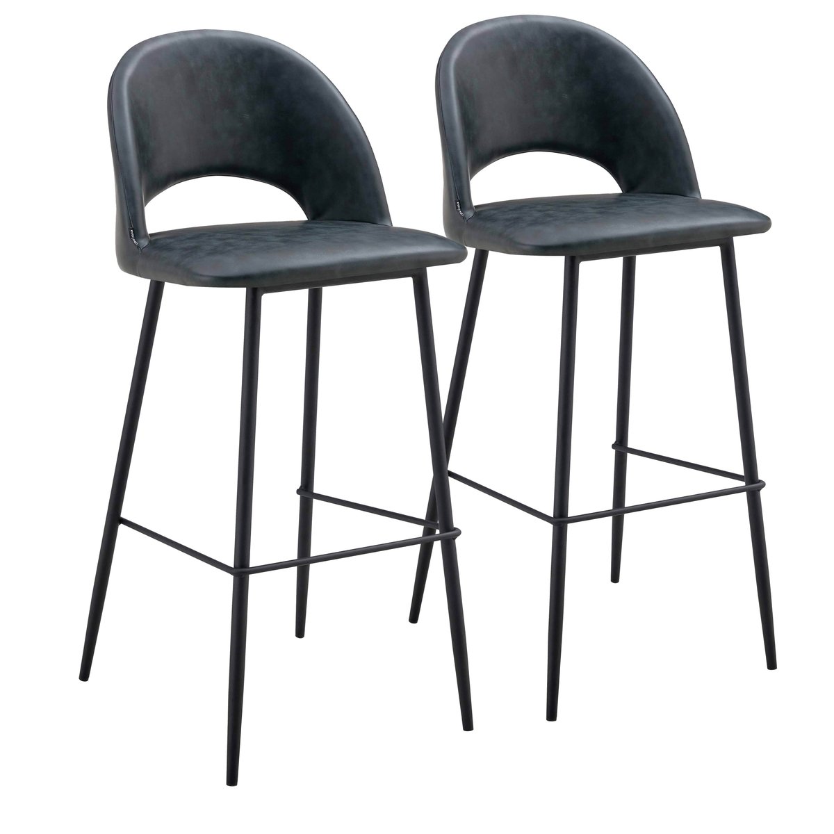 Lot de 2 chaises hautes en acier et cuir synthétique, LOU noir, OVIALA