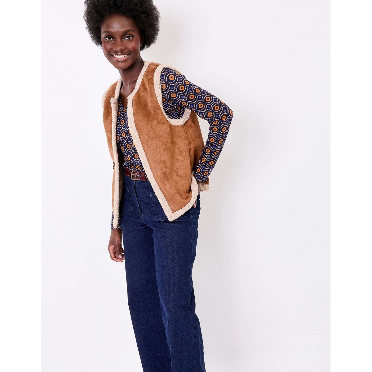 Gilet long sherpa sans manche réversible RISIA camel risia, LA FIANCÉE