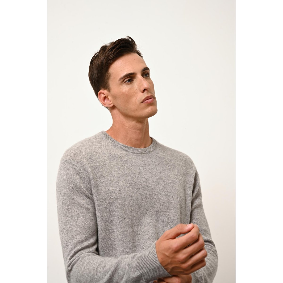 Pull Col Rond Nuage Chiné Howard gris chiné, JUST CASHMERE