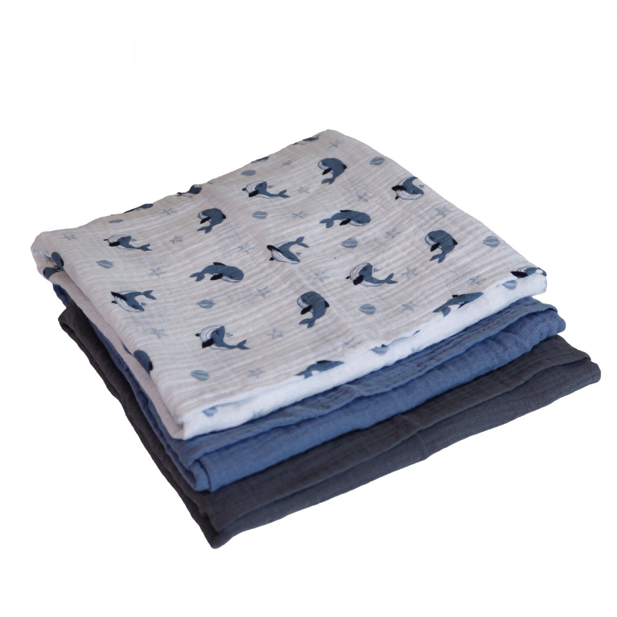 Lot de 3 langes bébé, serviettes absorbantes et respirantes - Baleine bleu, MONSIEUR BEBE
