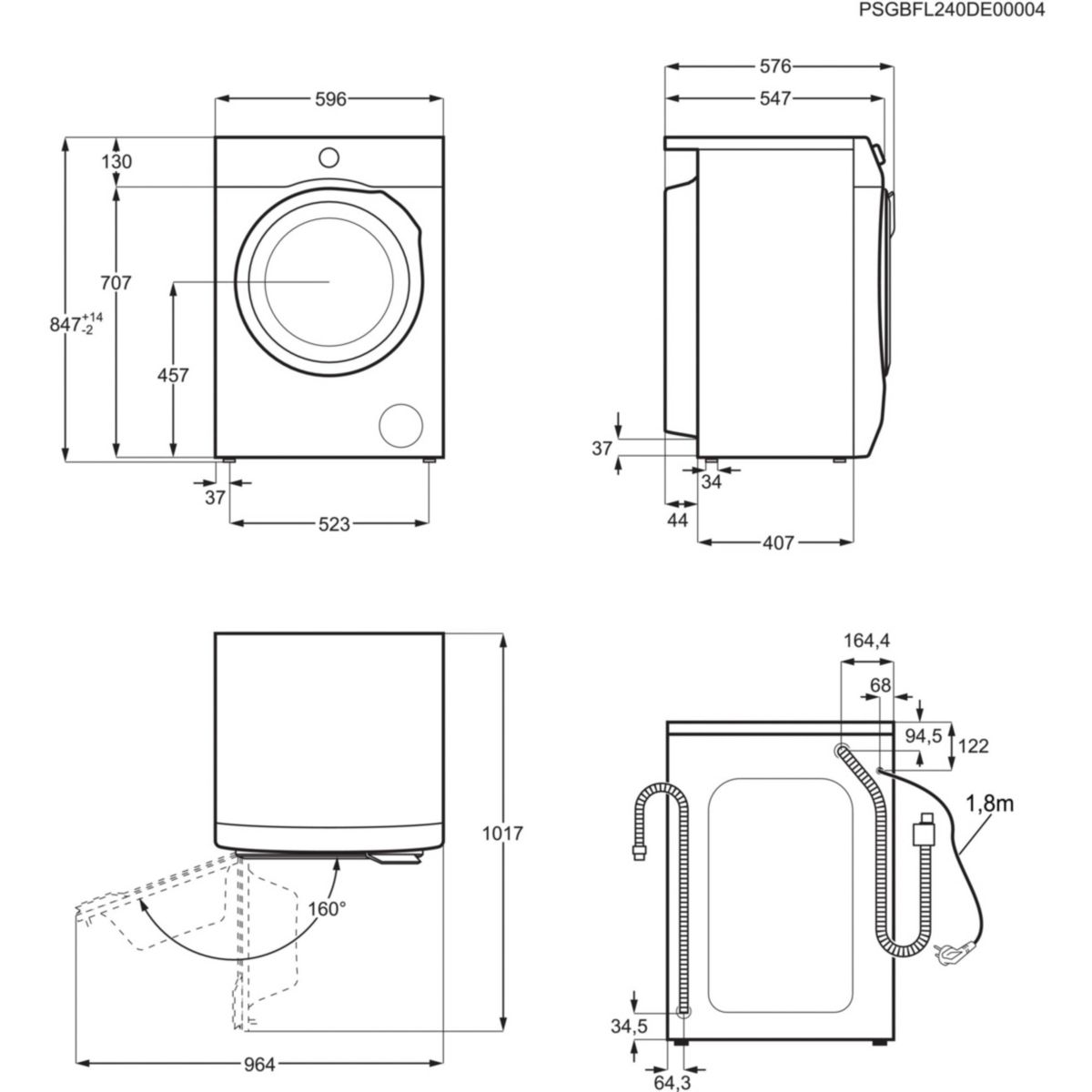 Lave linge séchant hublot EW7W4951EB couleur unique, ELECTROLUX