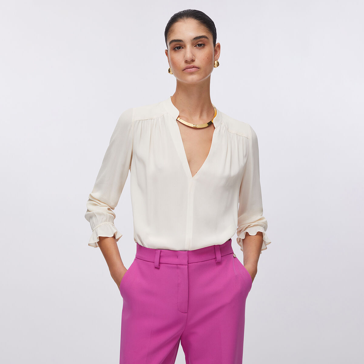 Blouse en georgette vanille, LIU JO