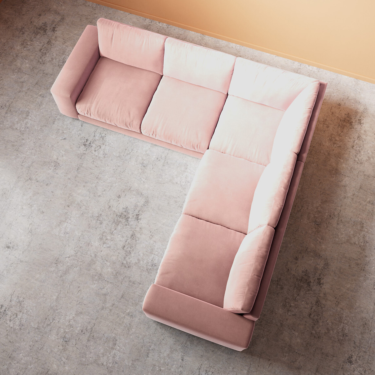 Denver Easy Velvet Corner Sofa blush pink, SWOON