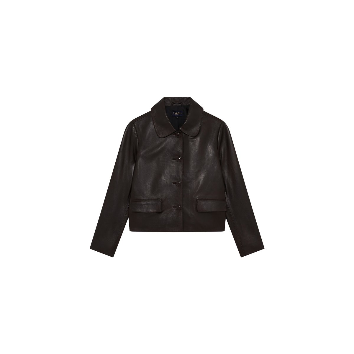Veste droite en cuir VBRIELLE marron foncé, CAROLL