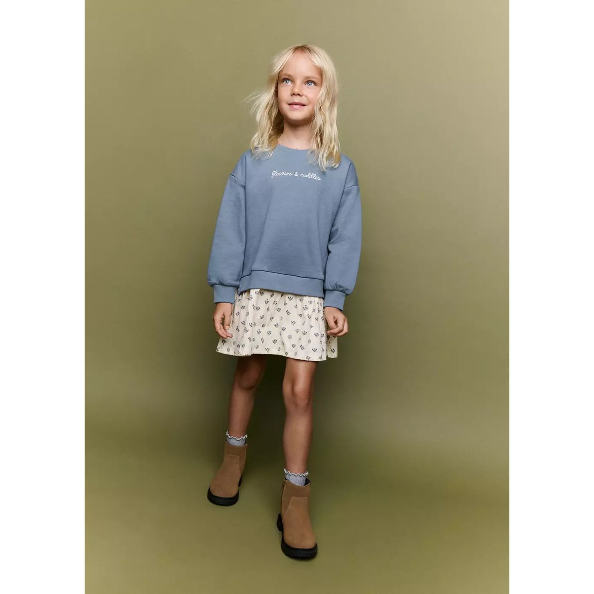 Sweat robe imprimé à fleurs bleu, MANGO BABY