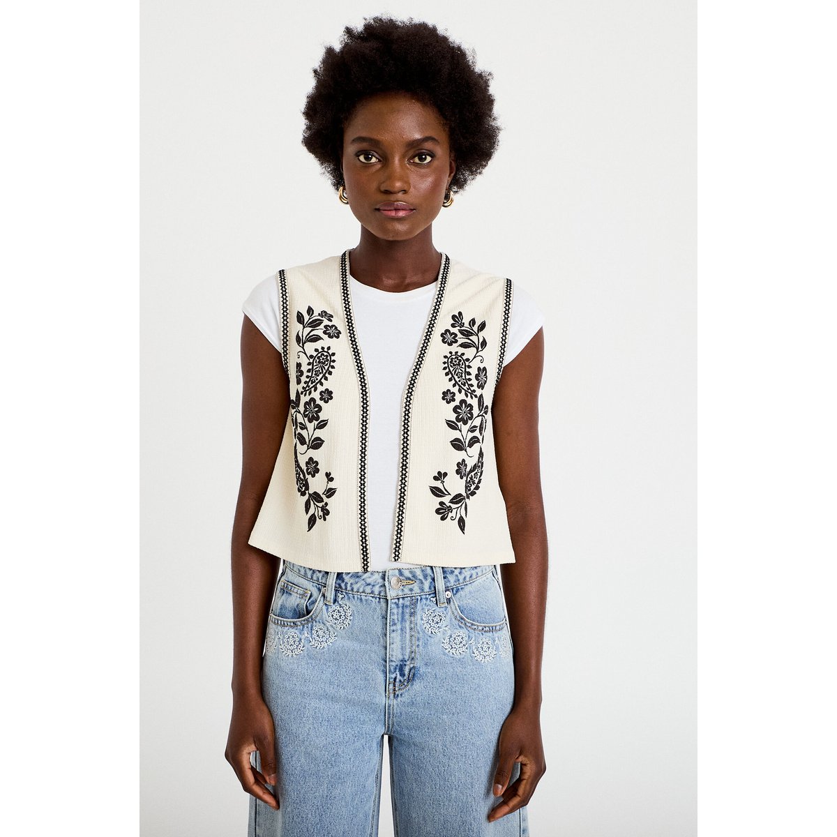 Gilet droit court sans manches ecru, CACHE CACHE