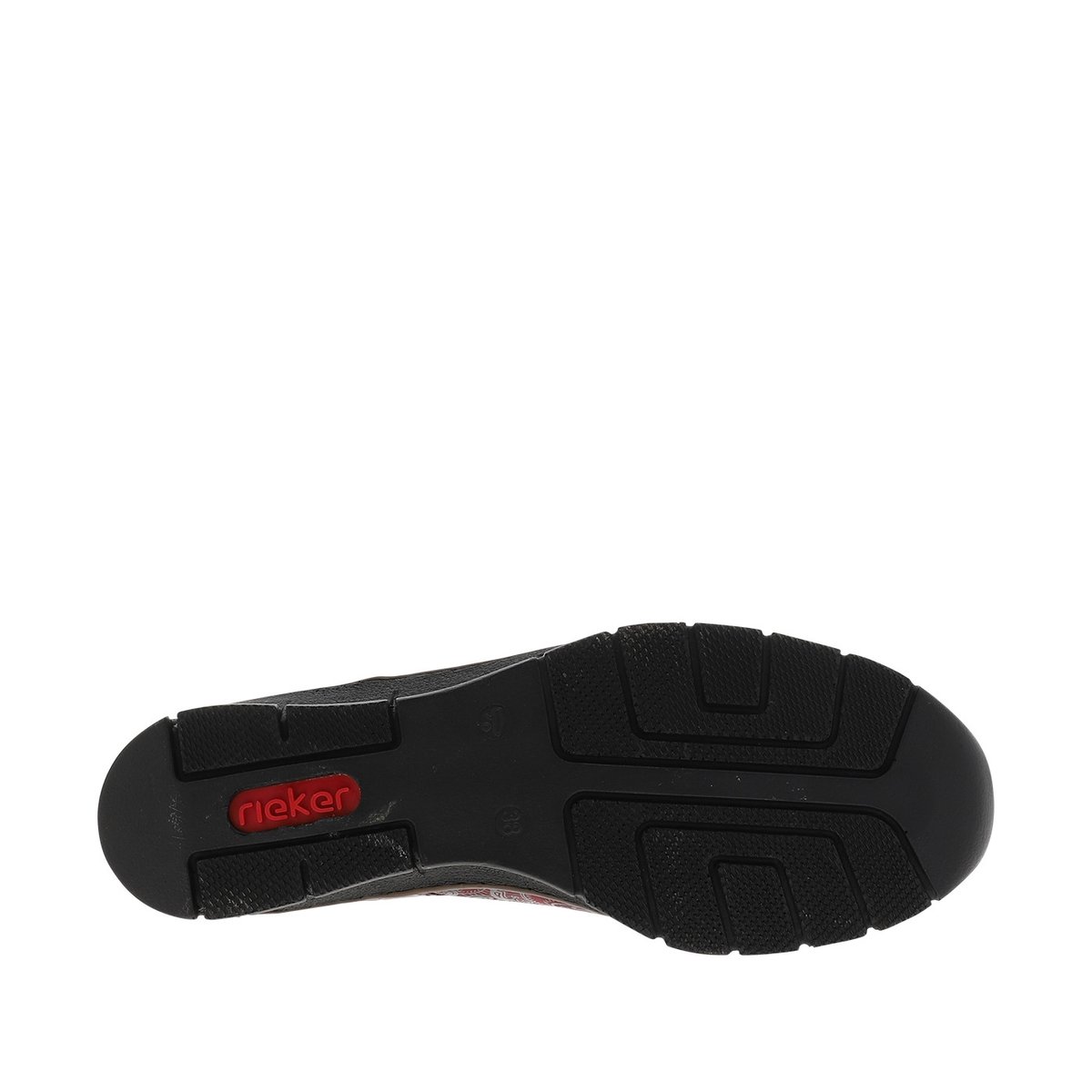 Mocassins en cuir bordeaux à semelle semi-compensé et talon plat avec fleurs noires imprimées bordeaux, RIEKER