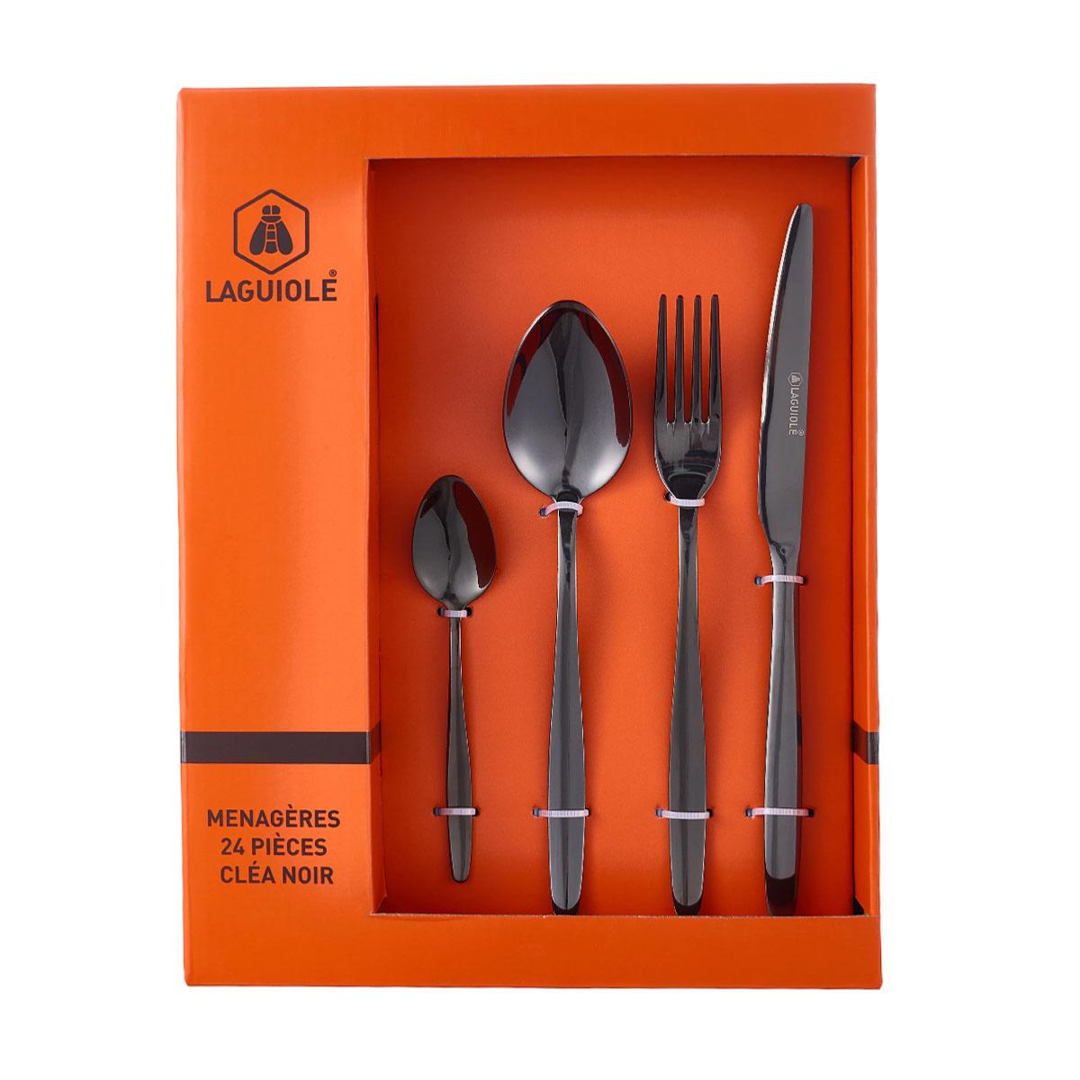 Ménagère 24 pièces - "Cléa noir" argent, LAGUIOLE CUISSON
