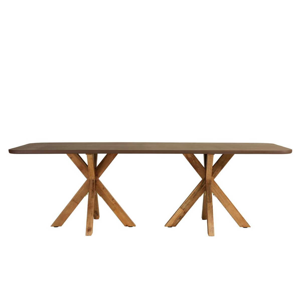 Ensemble table 240 cm et bancs effet béton marron pieds en bois d'acacia CALVI marron, PIER IMPORT