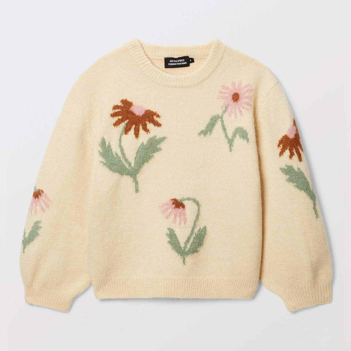 Pull intarcia motif fleurs blé, MONOPRIX