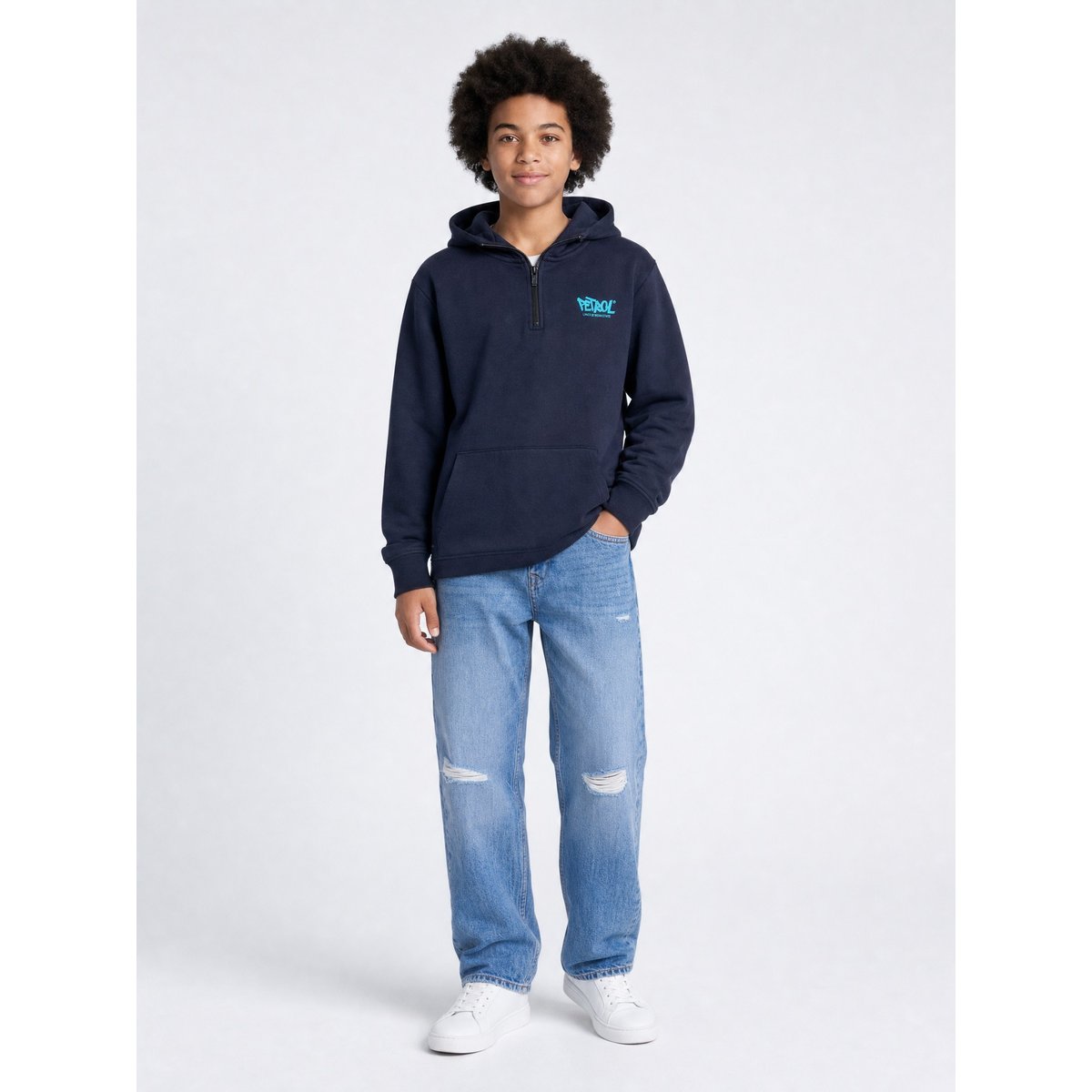 Sweat à capuche demi-zip millpark bleu royal navy, PETROL INDUSTRIES