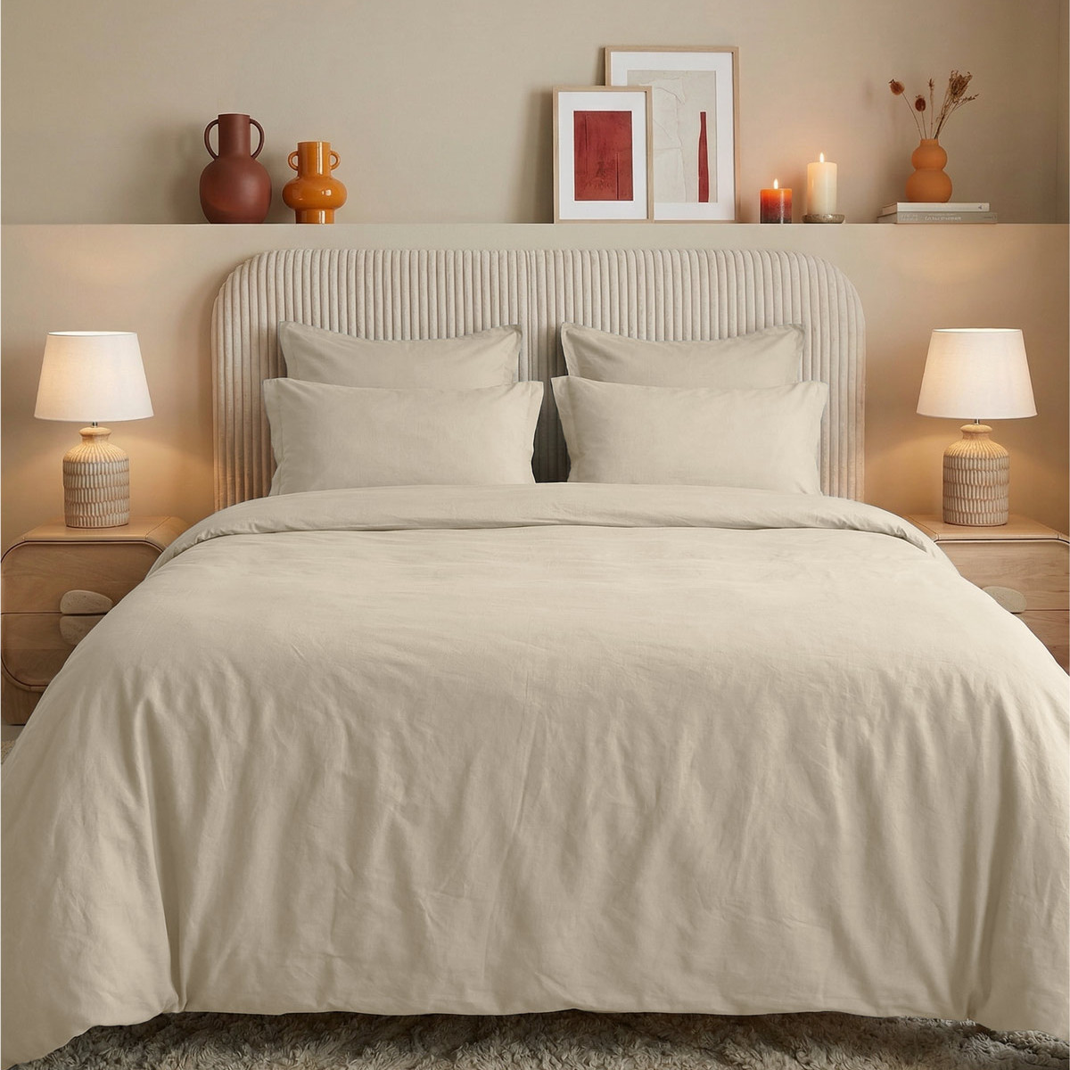 Drap housse en percale lavée bonnet 30 cm HOME WASHED ficelle, SENSEI MAISON