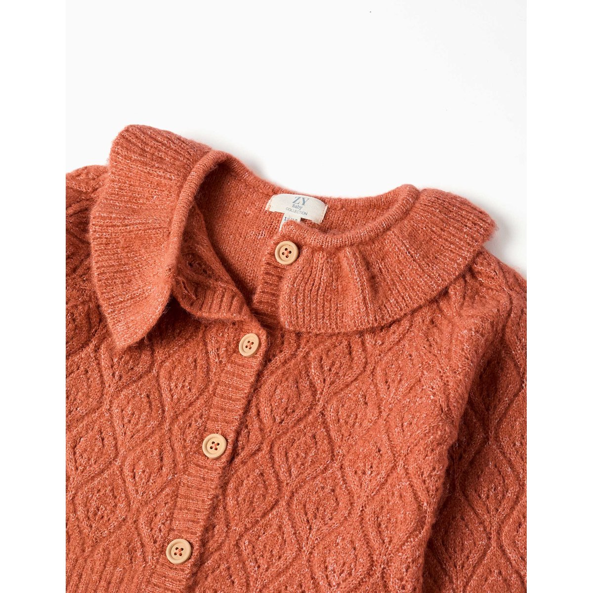 Cardigan en maille ajourée avec col à volants marrón, ZIPPY