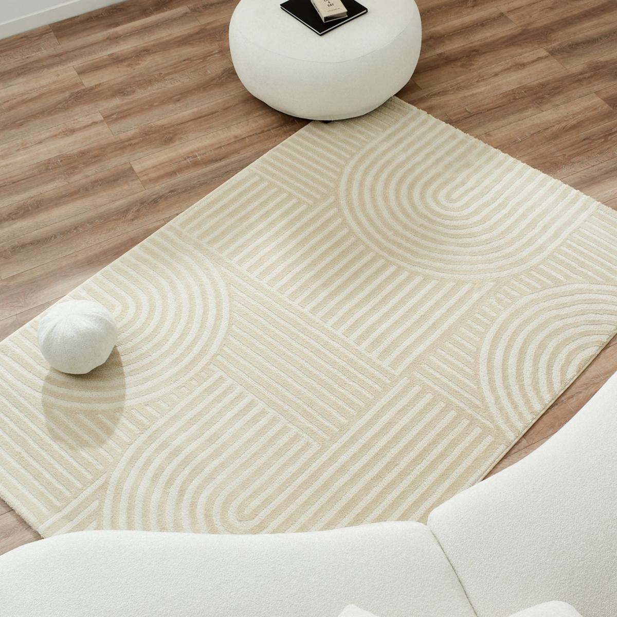 Tapis salon et chambre tissé motif géométrique CERABI crème, UN AMOUR DE TAPIS