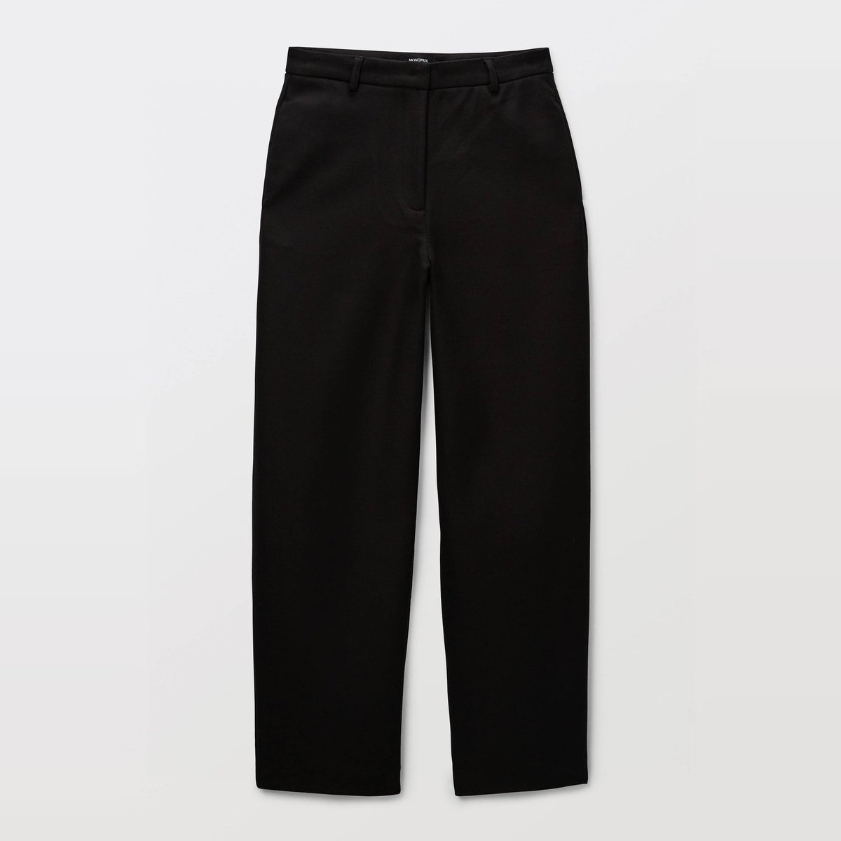 Pantalon large fluide uni noir, MONOPRIX