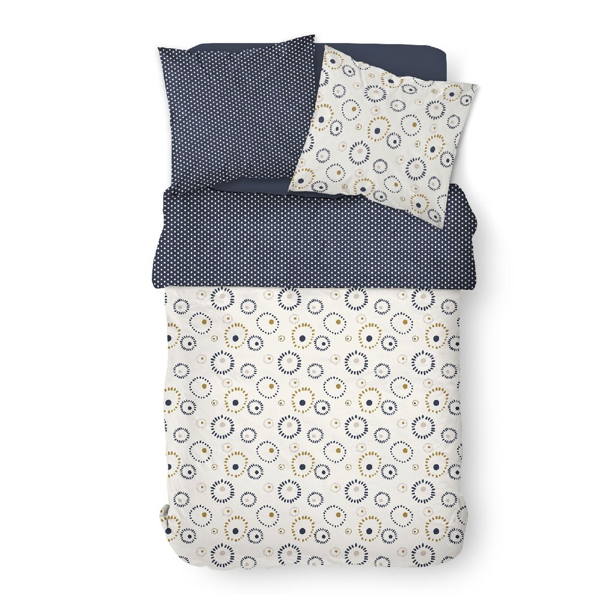 Parure de lit 2 personnes imprimé graphique coton SUNSHINE ALICE beige, TODAY
