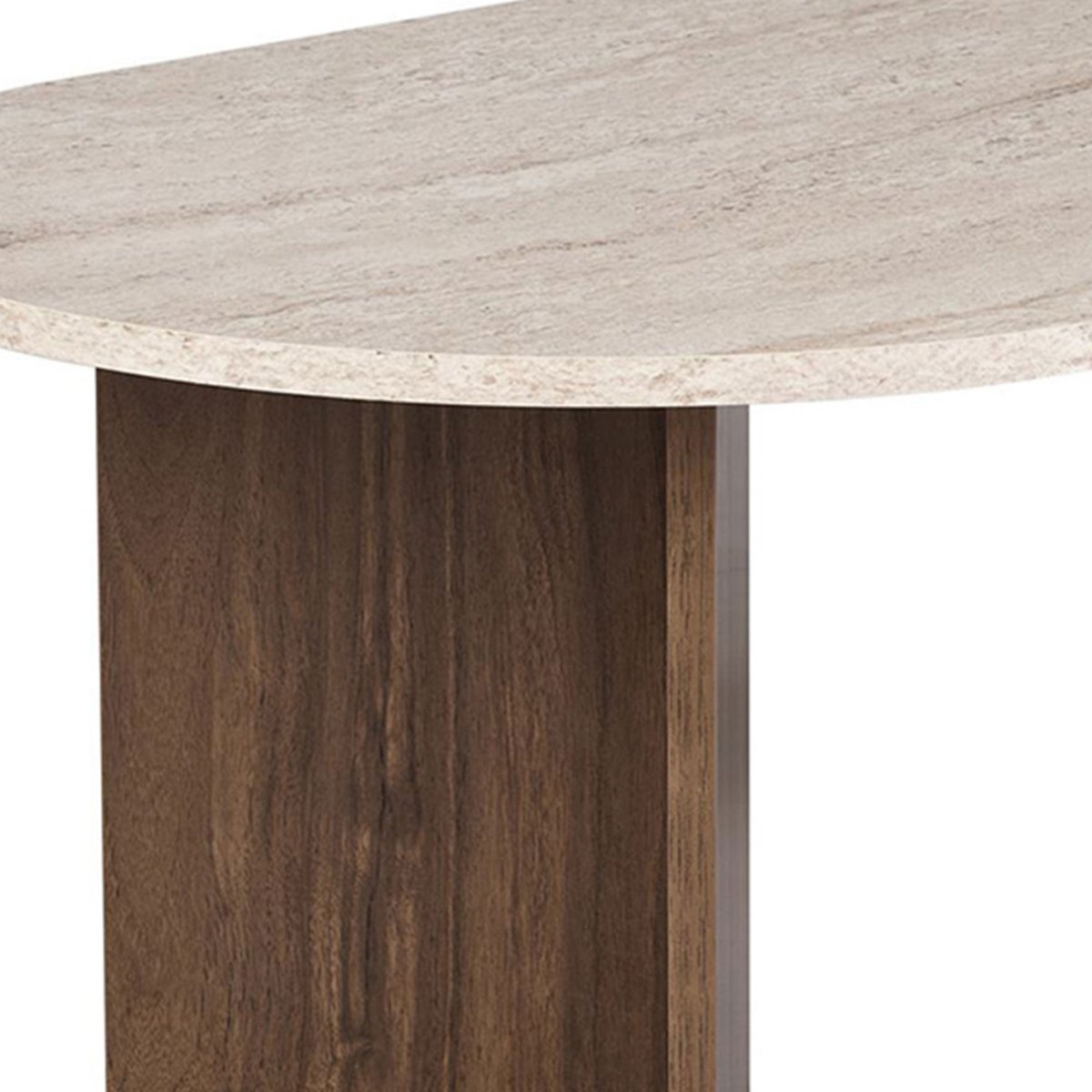 Table basse ovale en bois et effet travertin- SAM beige, DRAWER
