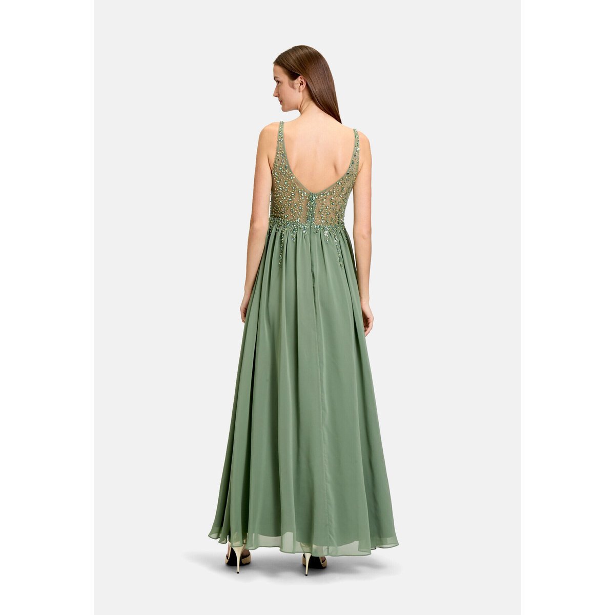 Robe de soirée à broderies light aventurine, VERA MONT