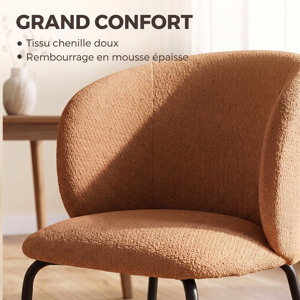 Chaise de salle à manger Chenille orange, noir, HOMCOM