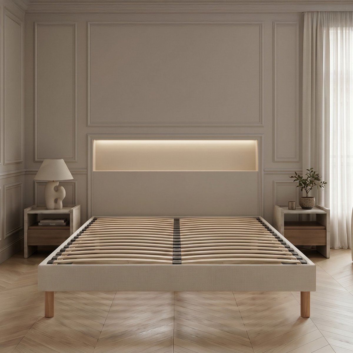 Sommier à lattes en bois Lino 90x190 cm Coloris Beige Livré en kit beige, BELLECOUR