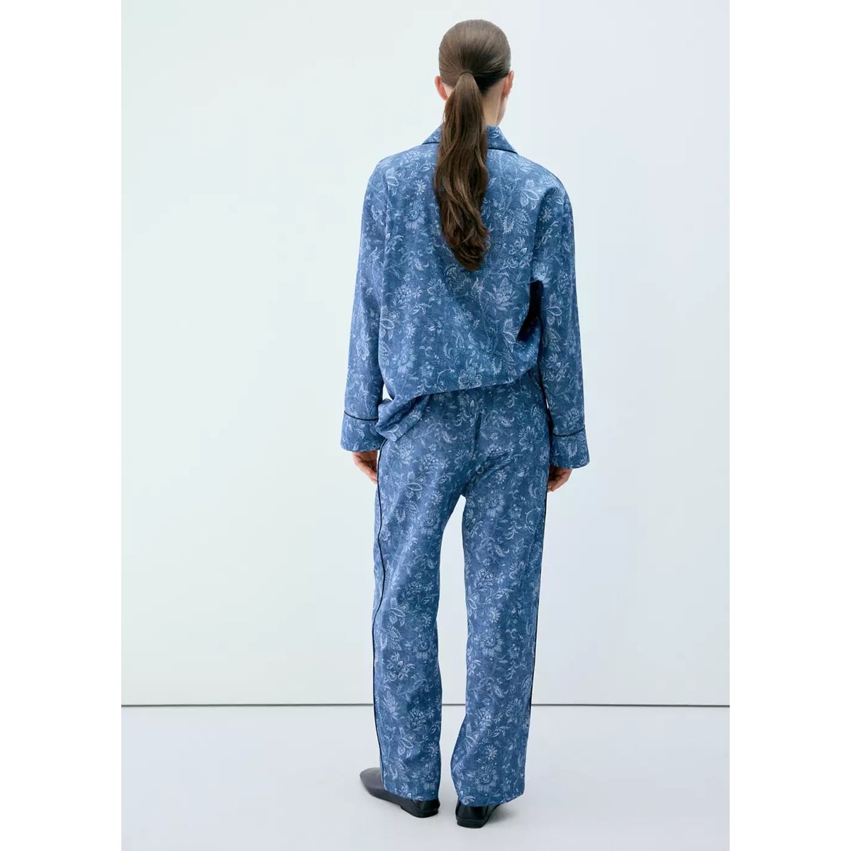 Pantalon pyjama imprimé passepoil bleu marine, MANGO