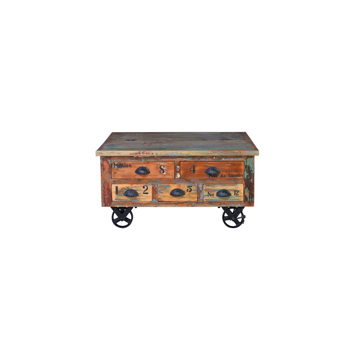 Table basse 5 tiroirs - ROSALIA marron, DECORATION D’AUTREFOIS