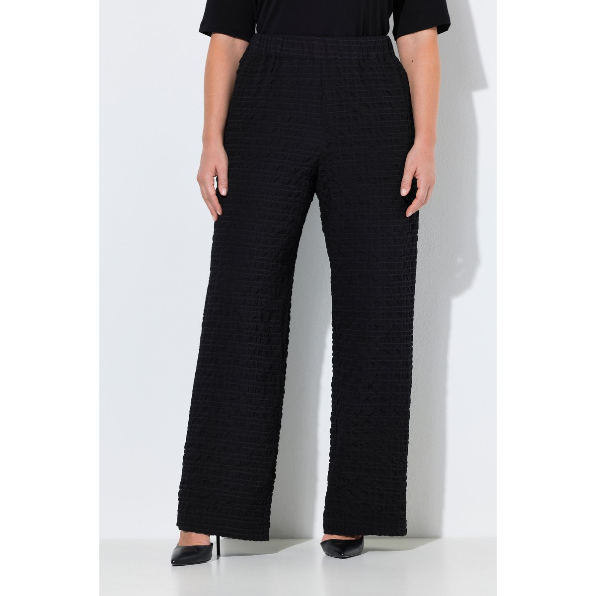 Pantalon texturé noir, ULLA POPKEN