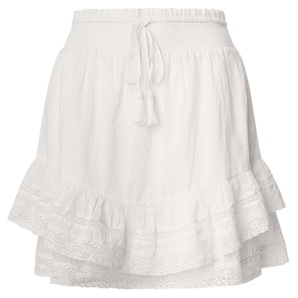 Jupe Courte À Volants Brodés blanc cassé, PEPE JEANS