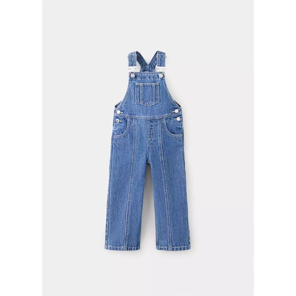 Salopette en jean à coutures visibles bleu moyen, MANGO BABY