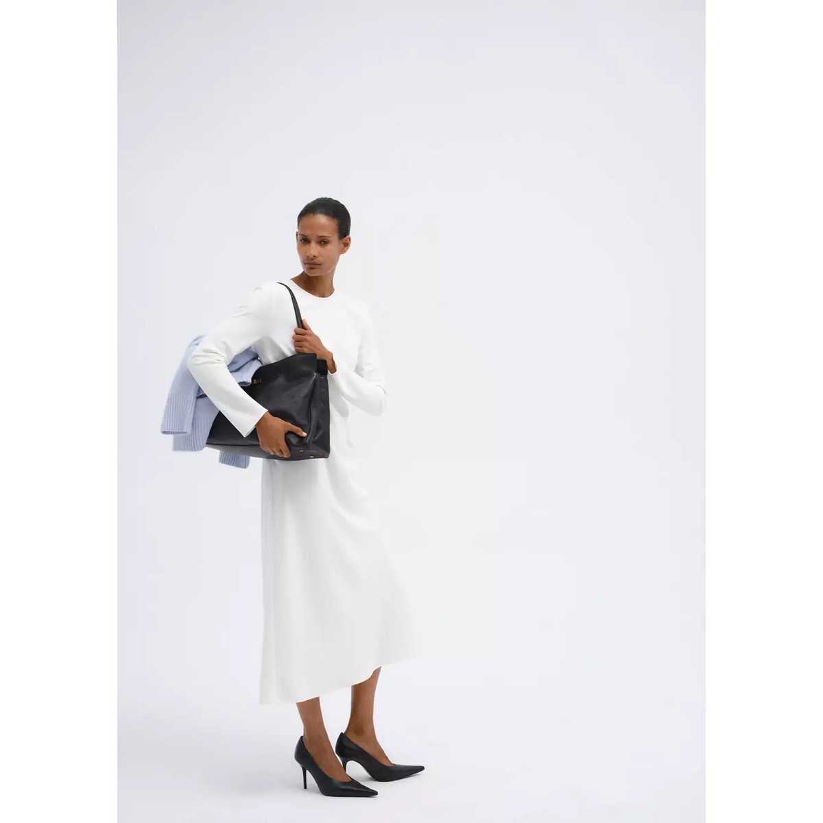 Robe longue à manches longues écru, MANGO