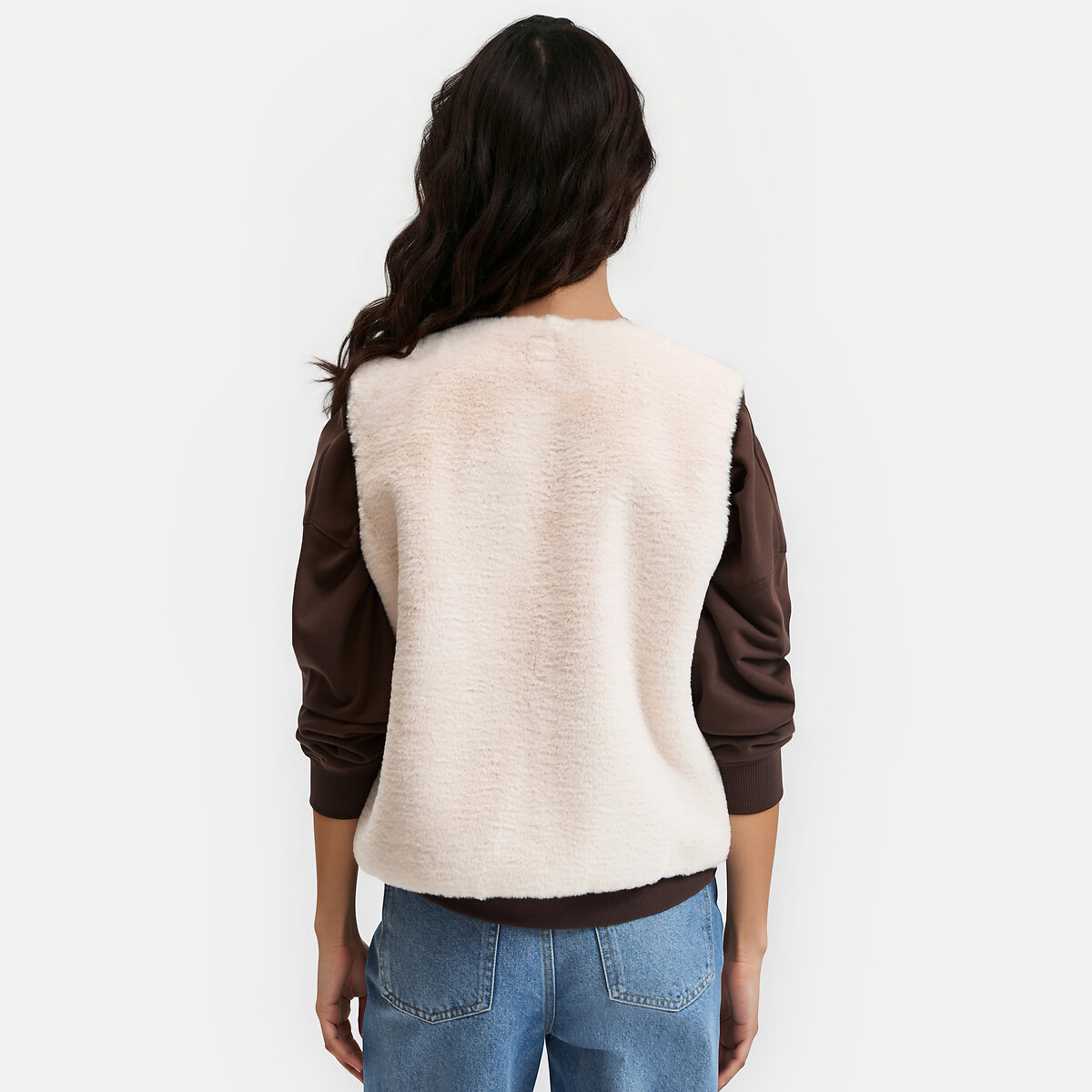 Veste col rond, sans manches, en sherpa beige, LA REDOUTE COLLECTIONS