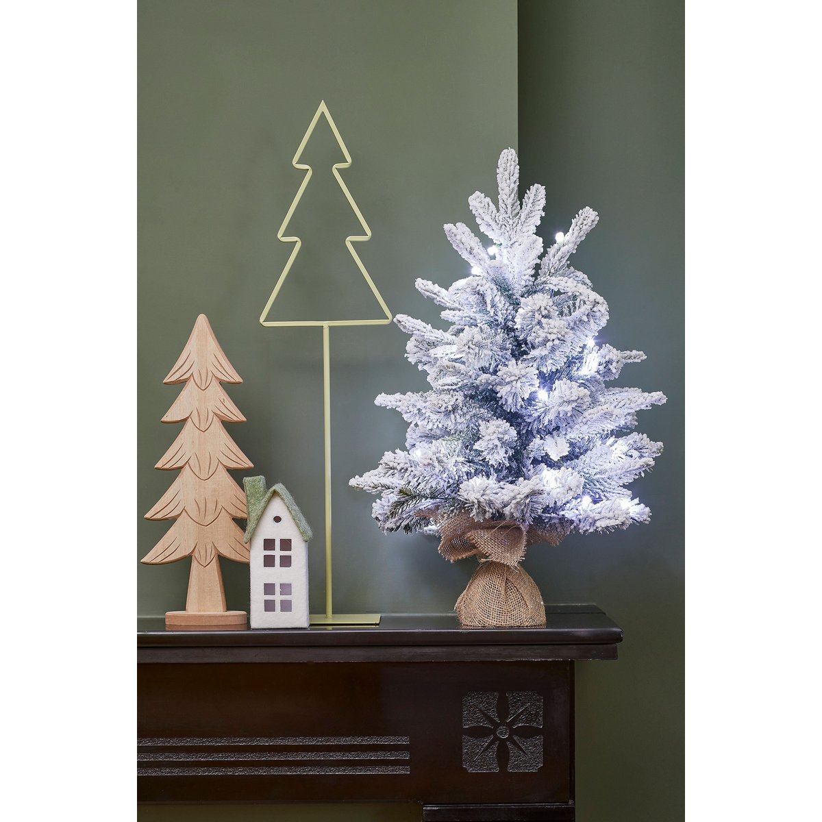 Sapin de Noël artificiel enneigé avec LED H60 cm GRIMSHAW blanc chaud, BLACK BOX TREES
